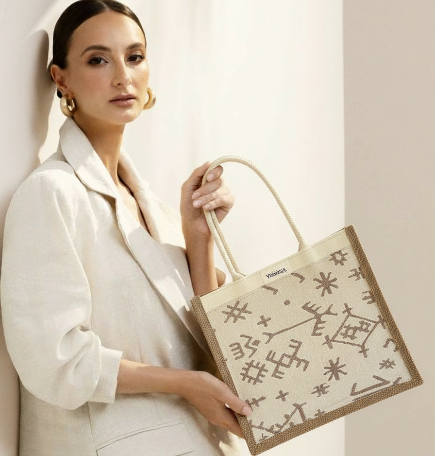 Petit cabas jacquard Beige