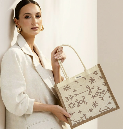 Petit cabas jacquard Beige