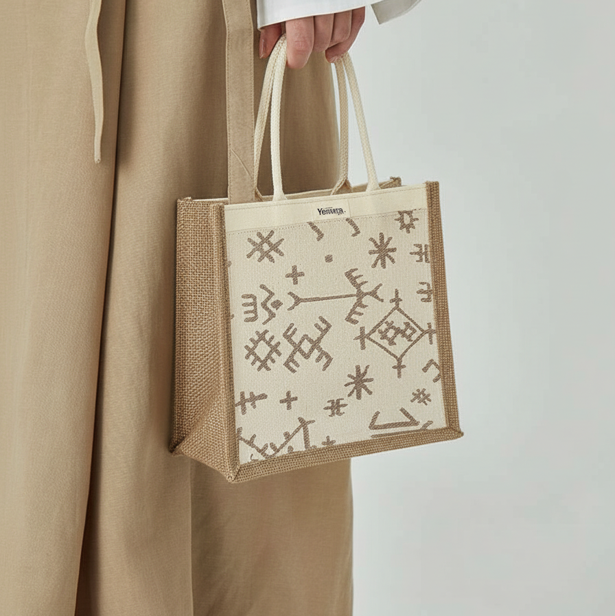 Petit cabas jacquard Beige